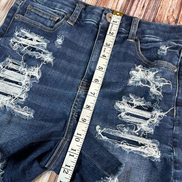 American Eagle CURVY HI RISE SHORTIE Size 4 Blue Denim Cut Off Jean Shorts 26x4 - Picture 4 of 9